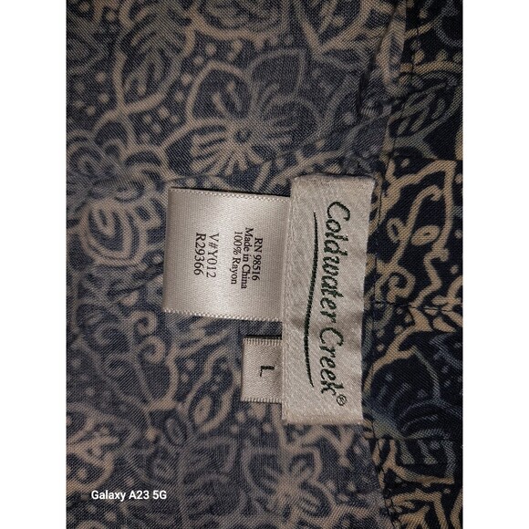 Coldwater Creek Faux Wrap Below Knee Skirt Blue White Floral Draped Side Zip L - Picture 4 of 5